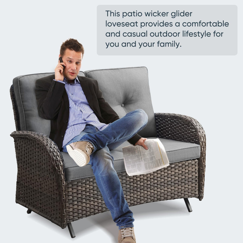 Brown 2 Seater Wicker Outdoor Glider Bench Z5797