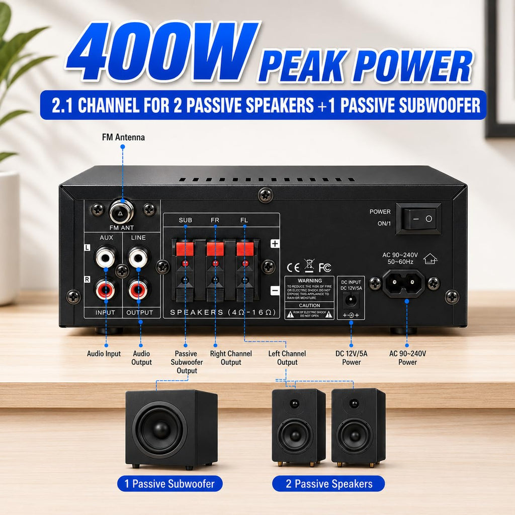 Bluetooth 5.0 2.1 Channel 400W Stereo Amplifier C5966