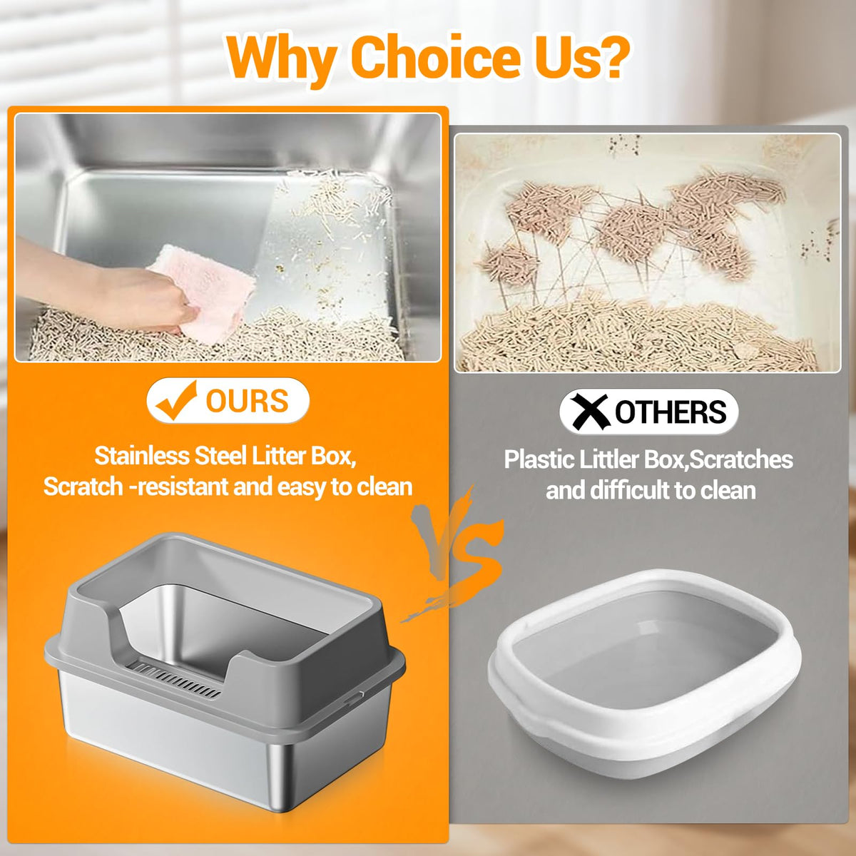 XL Stainless Steel Enclosed Cat Litter Box with Scoop A6697