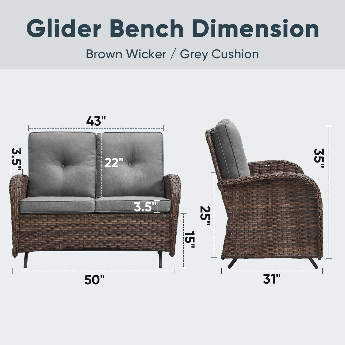 Brown 2 Seater Wicker Outdoor Glider Bench Z5797
