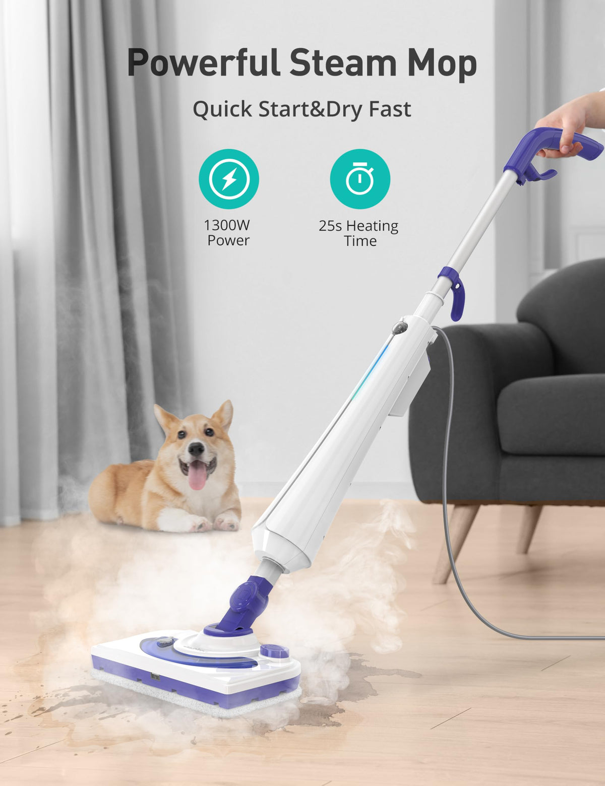 1300W Steam Mop Cleaner with 2 Washable Pads H65802