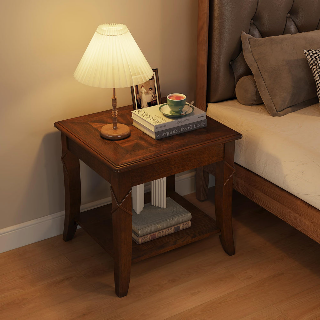 Wooden 2-Tier End Table with Shelf W4673