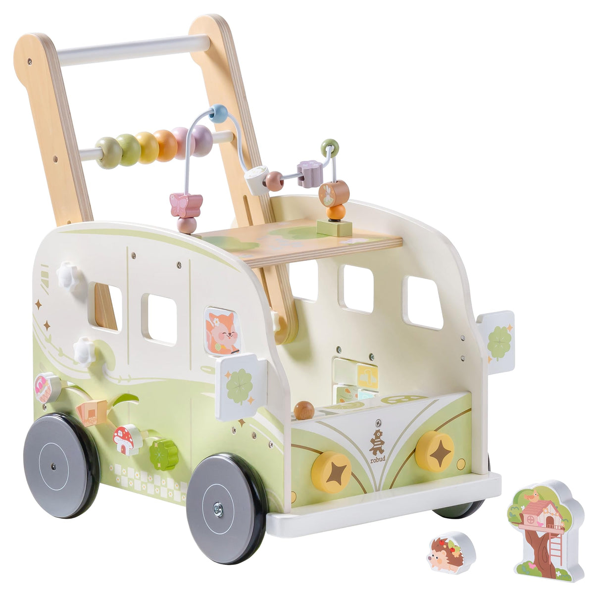 Wooden Adjustable Baby Push Walker with Anti-Slip Wheels N78383