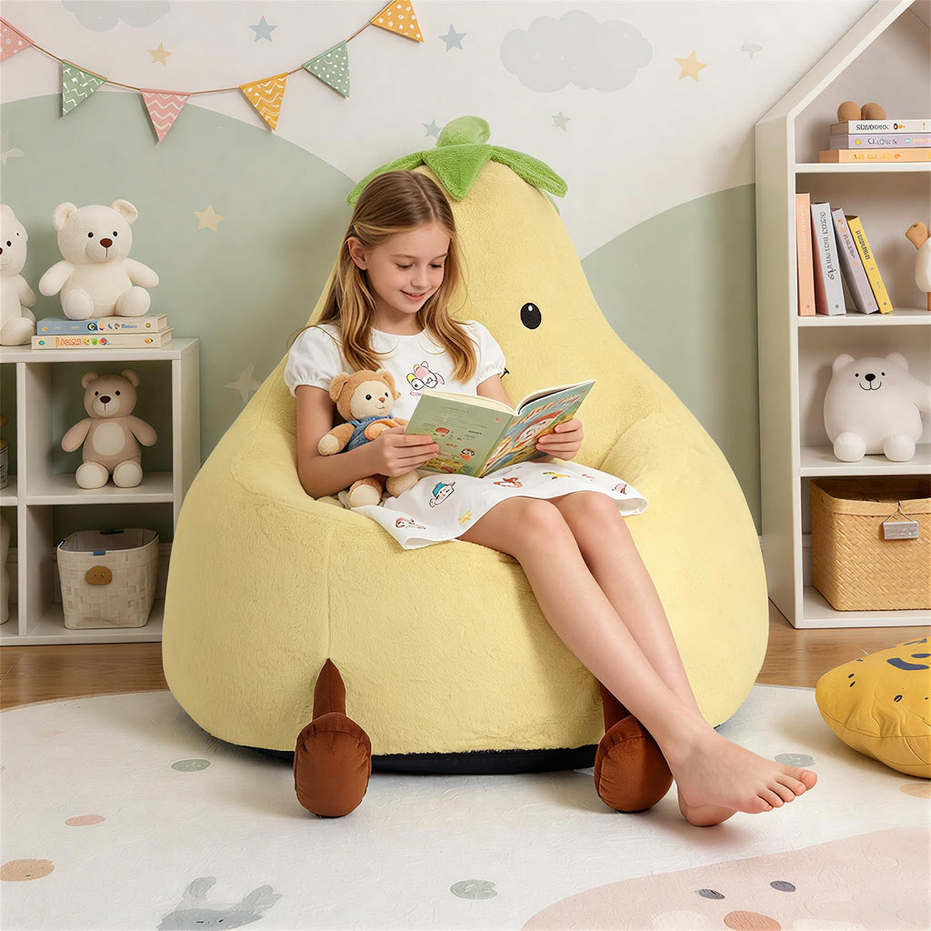 Yellow Faux Rabbit Fur Memory Foam Bean Bag Chair N480383