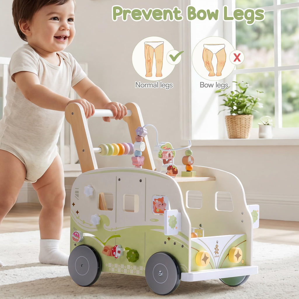 Wooden Adjustable Baby Push Walker with Anti-Slip Wheels N78383