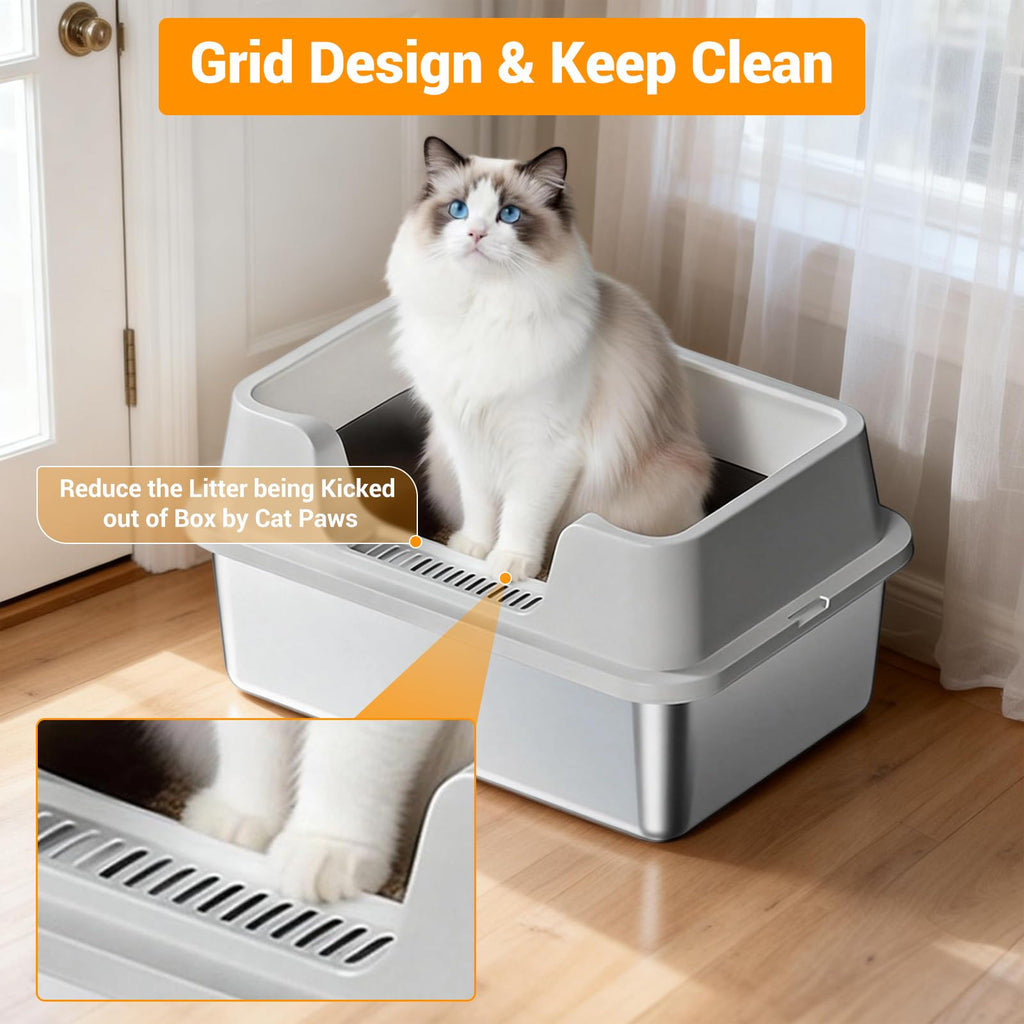 XL Stainless Steel Enclosed Cat Litter Box with Scoop A6697