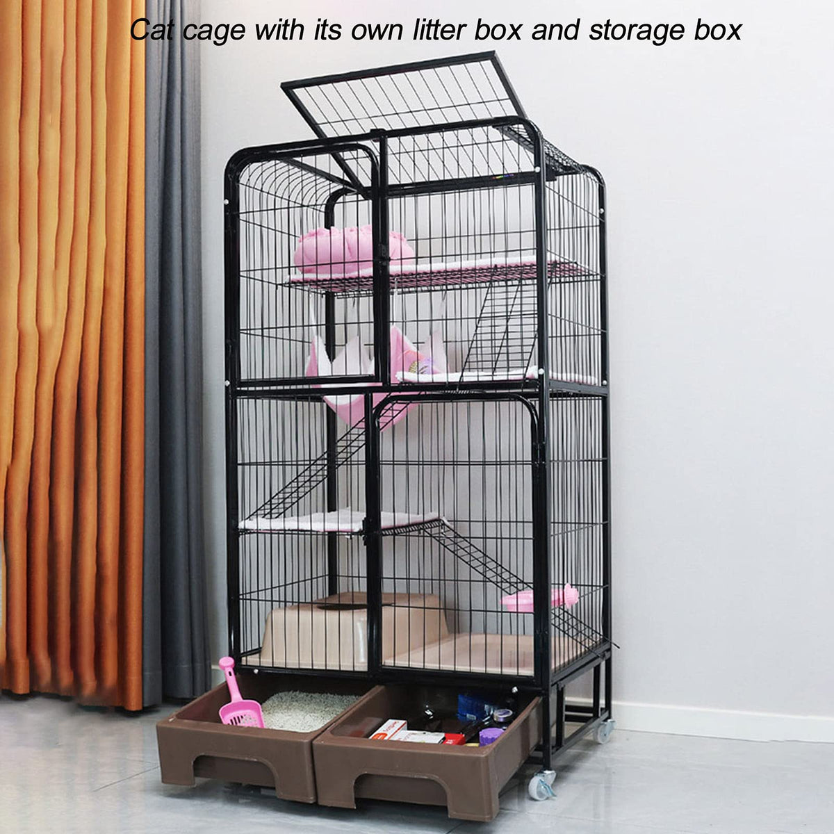 Black Four Layer Metal Cat Cage Dog Crate V73980