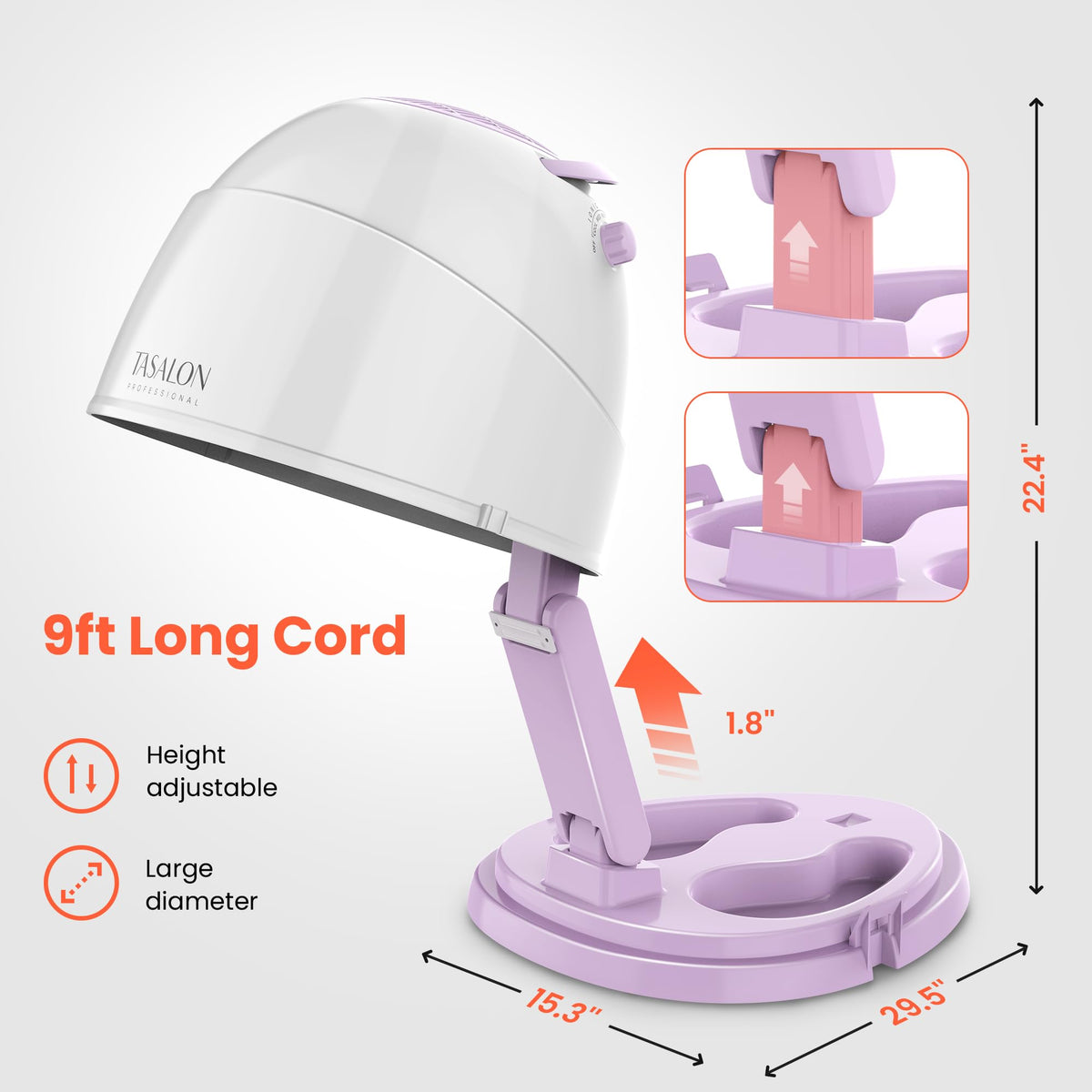 1875W Ionic Hooded Hair Dryer with 3 Heating Settings D604528