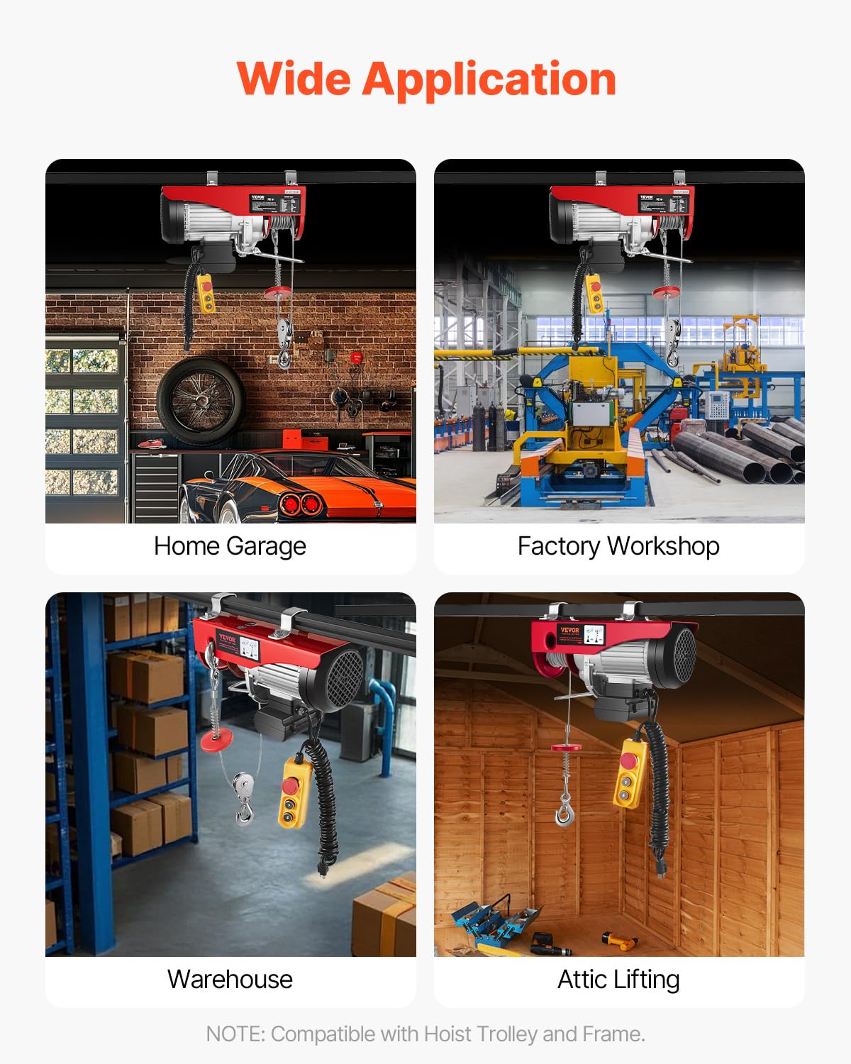 880lbs Electric Hoist with Wired Remote Control G1737