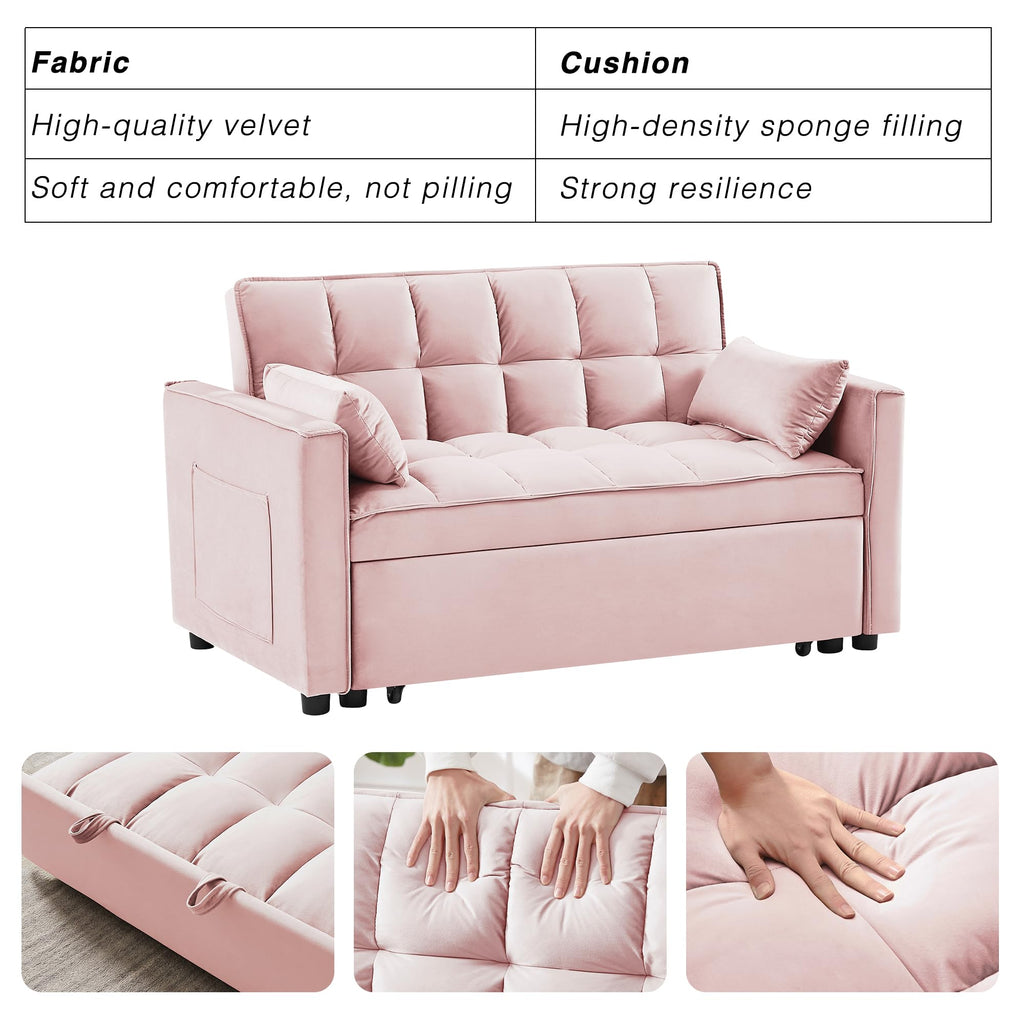 3 in 1 Convertible Sleeper Sofa Bed Velvet Pink M88475