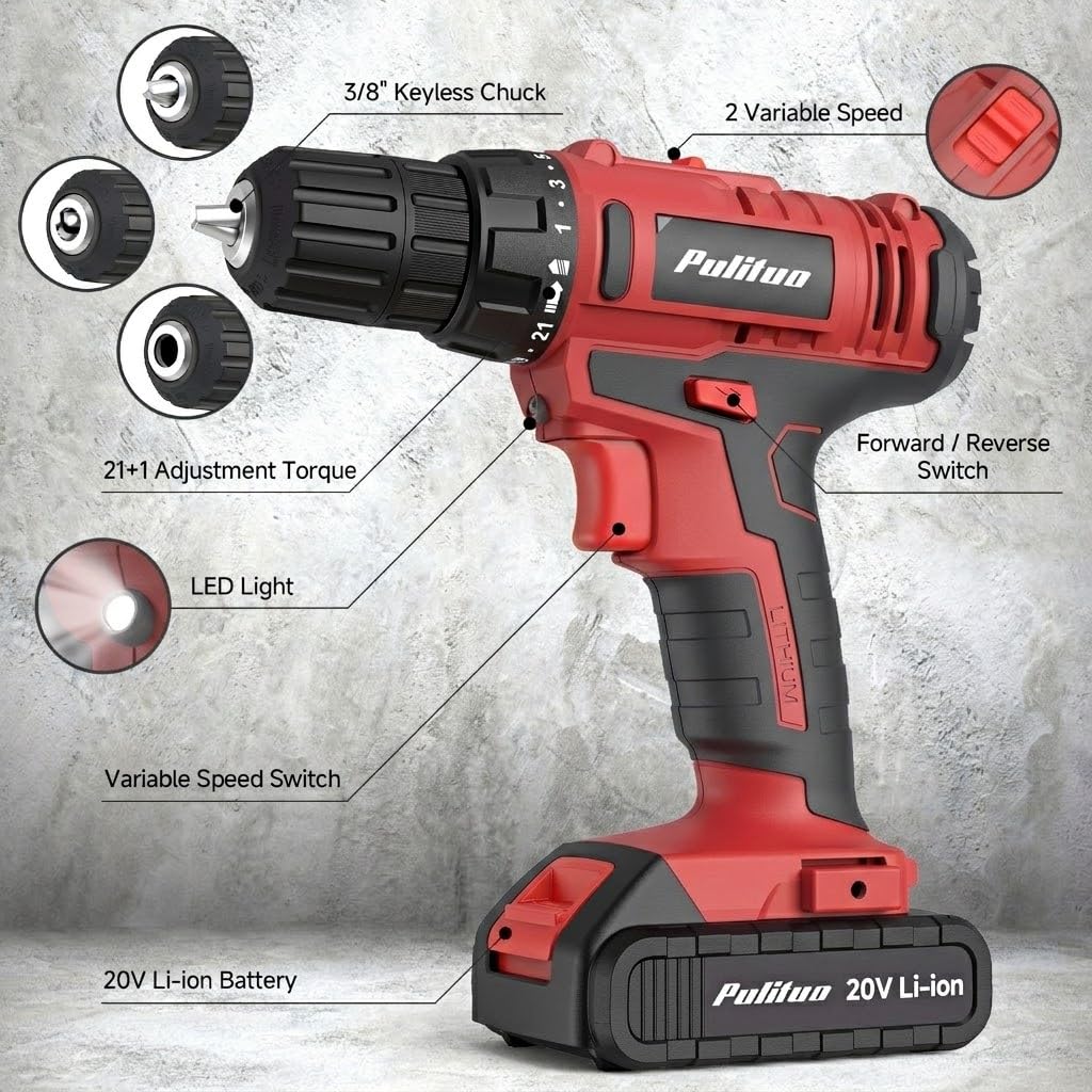 Cordless Drill Set 20V with Battery And Charger 59pcs Bits Kit U822676