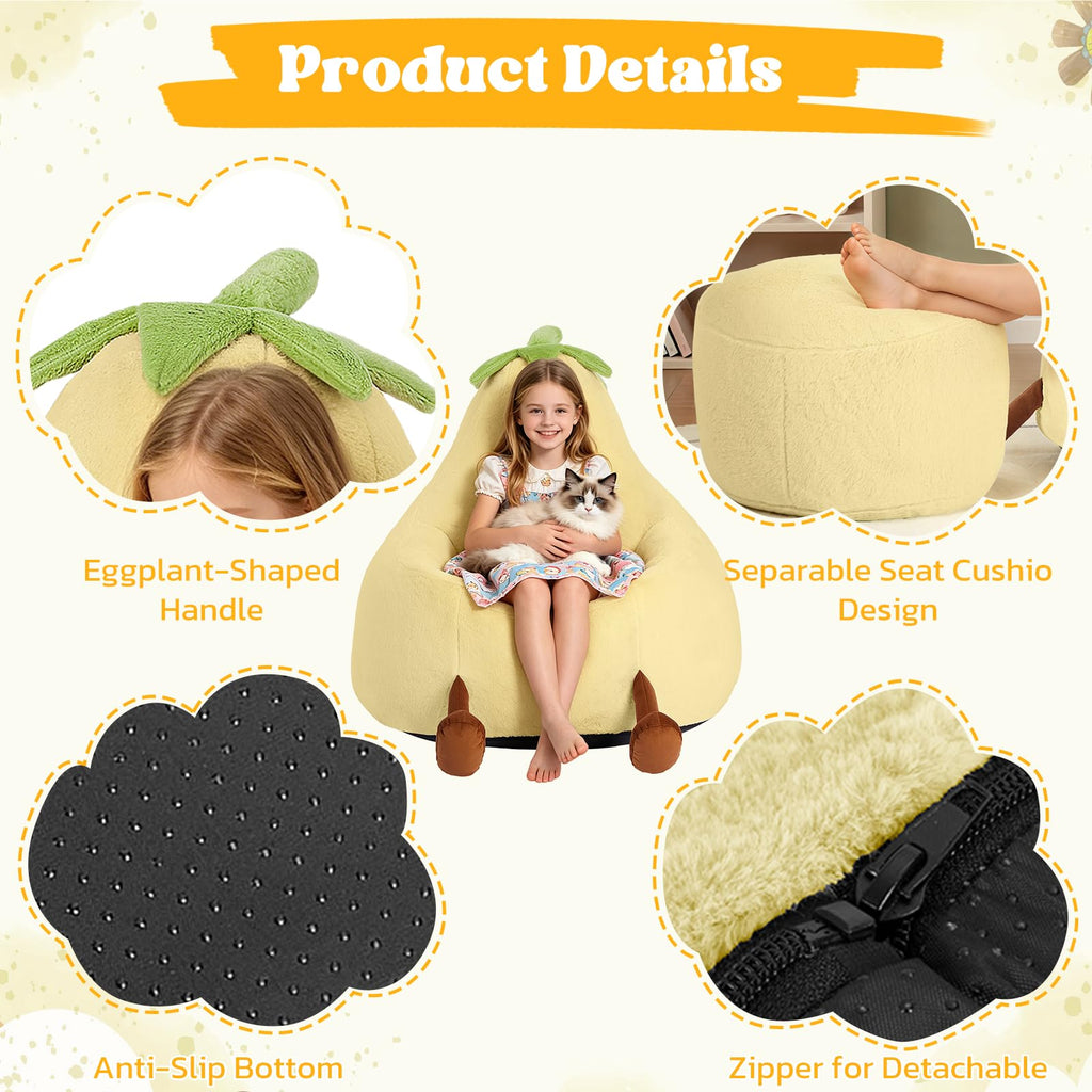 Yellow Faux Rabbit Fur Memory Foam Bean Bag Chair N480383