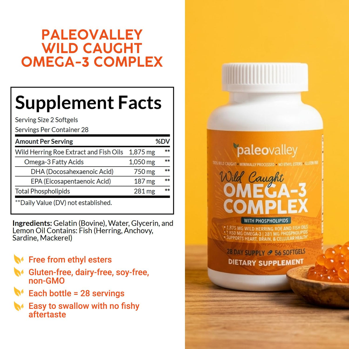 Wild Caught Omega-3 Fish Oil 750mg DHA 187mg EPA V7053