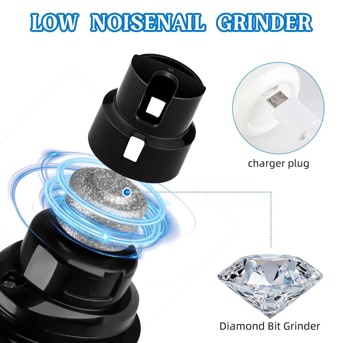 2-Speed Rechargeable Quiet Electric Pet Nail Grinder F1524
