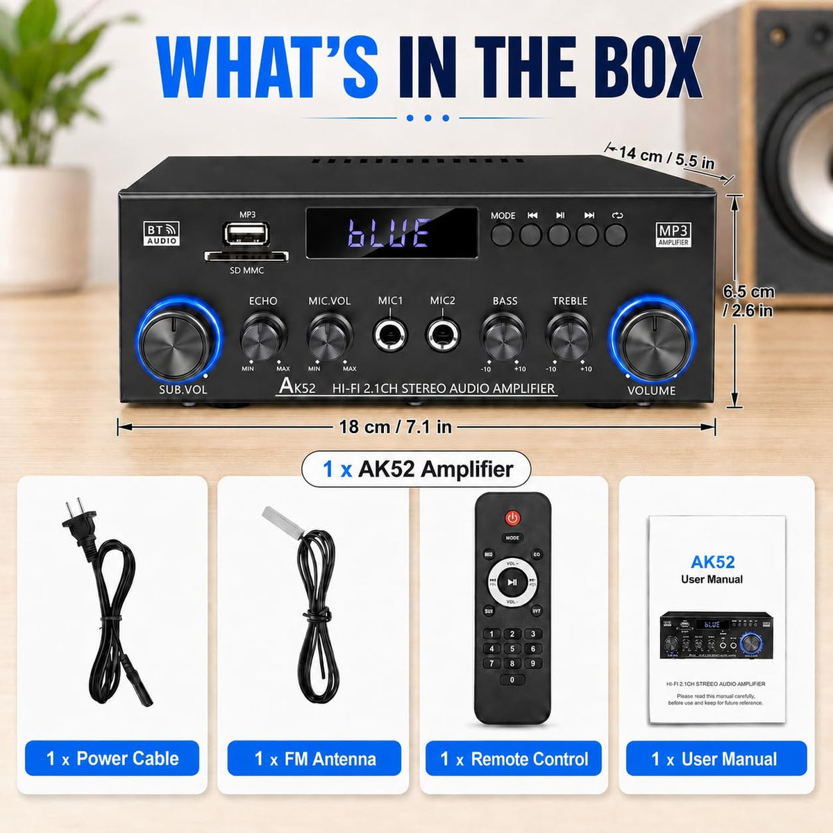 Bluetooth 5.0 2.1 Channel 400W Stereo Amplifier C5966