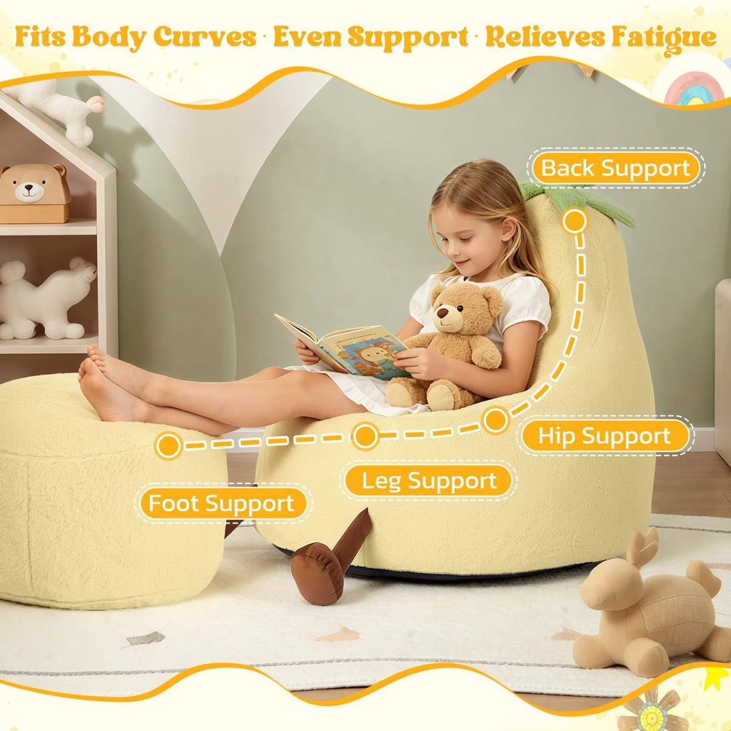 Yellow Faux Rabbit Fur Memory Foam Bean Bag Chair N480383