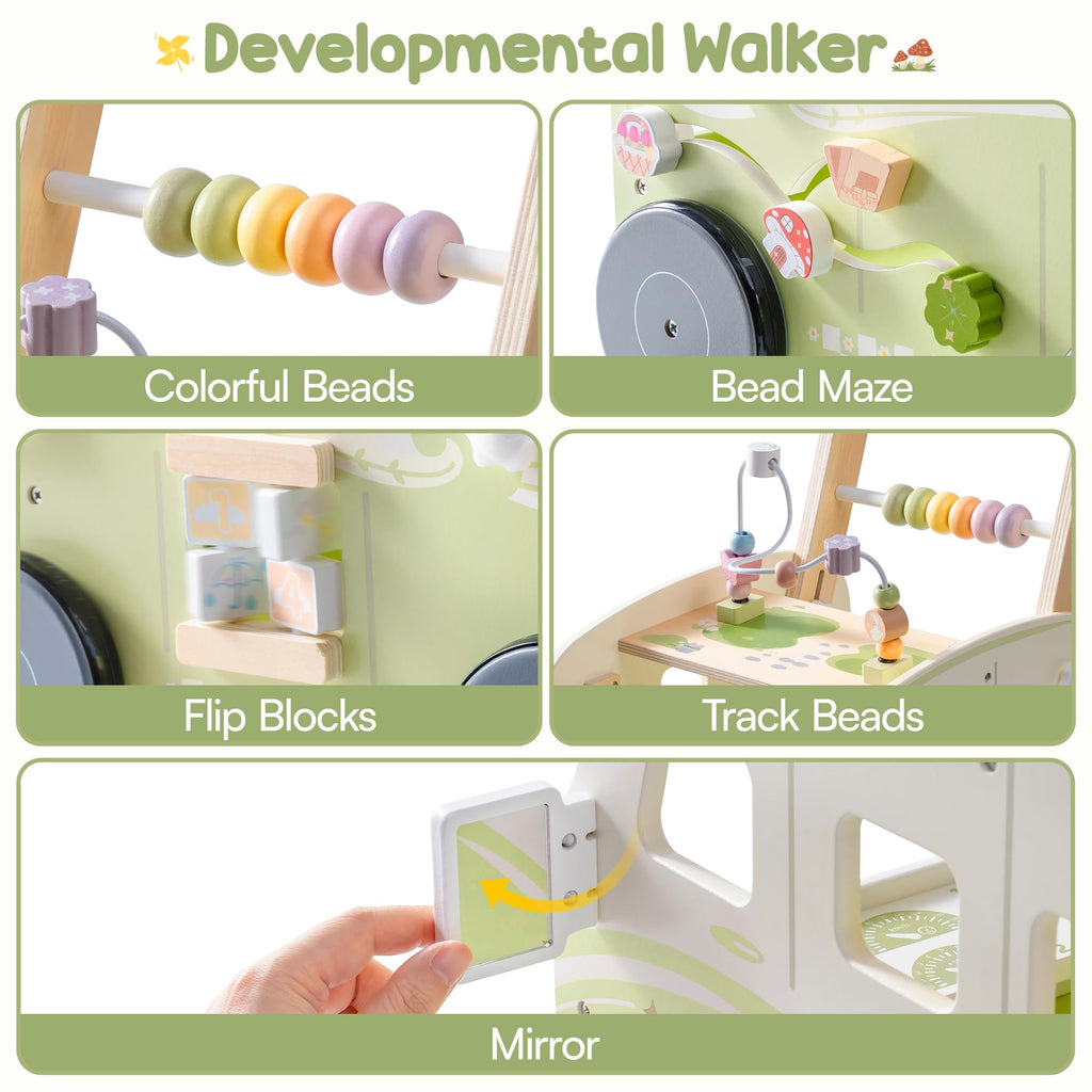 Wooden Adjustable Baby Push Walker with Anti-Slip Wheels N78383