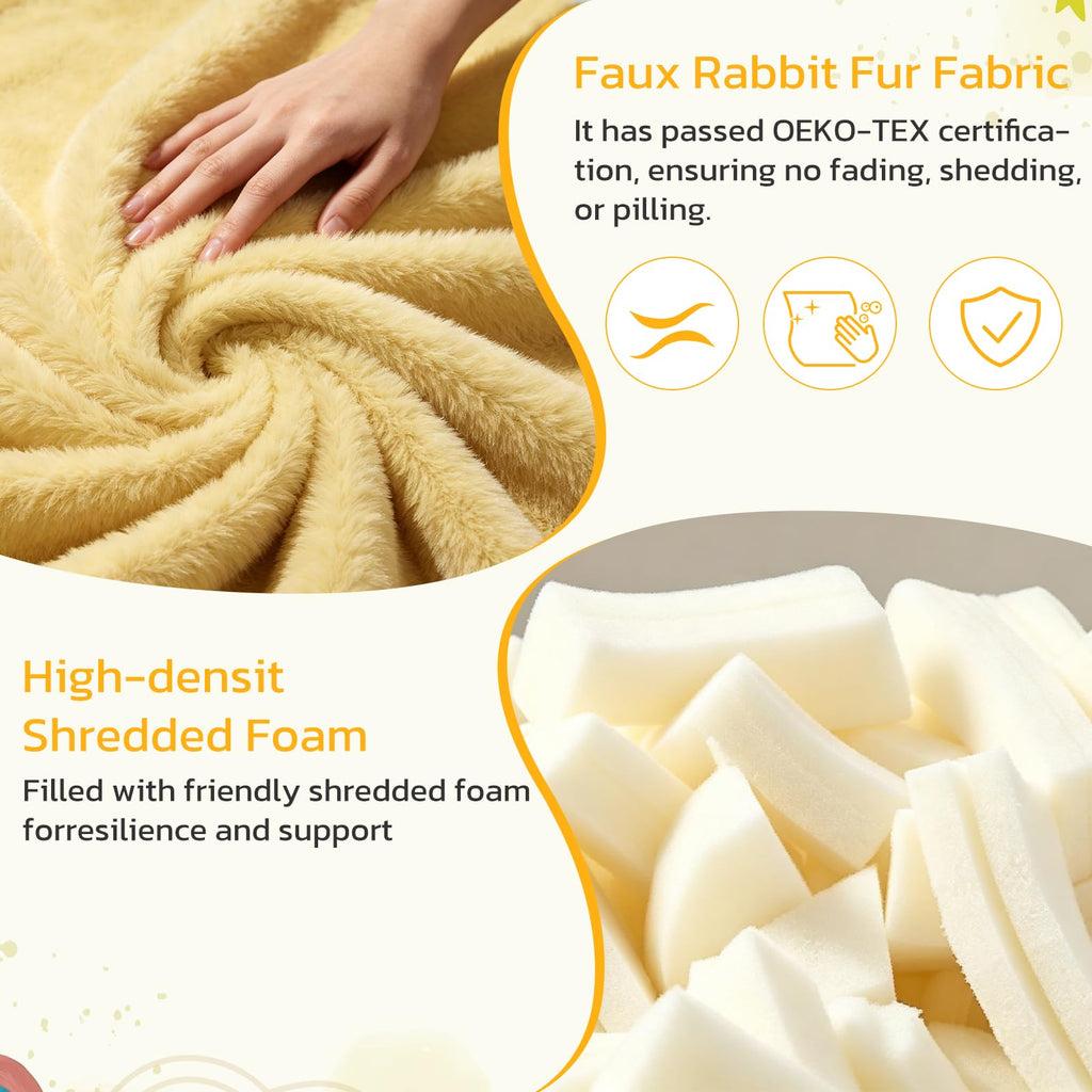 Yellow Faux Rabbit Fur Memory Foam Bean Bag Chair N480383