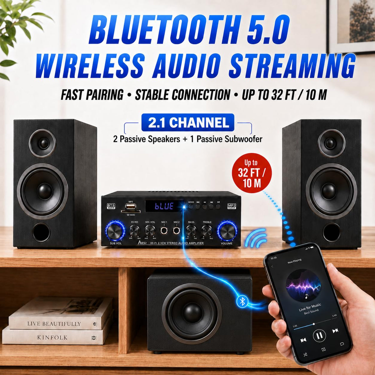 Bluetooth 5.0 2.1 Channel 400W Stereo Amplifier C5966
