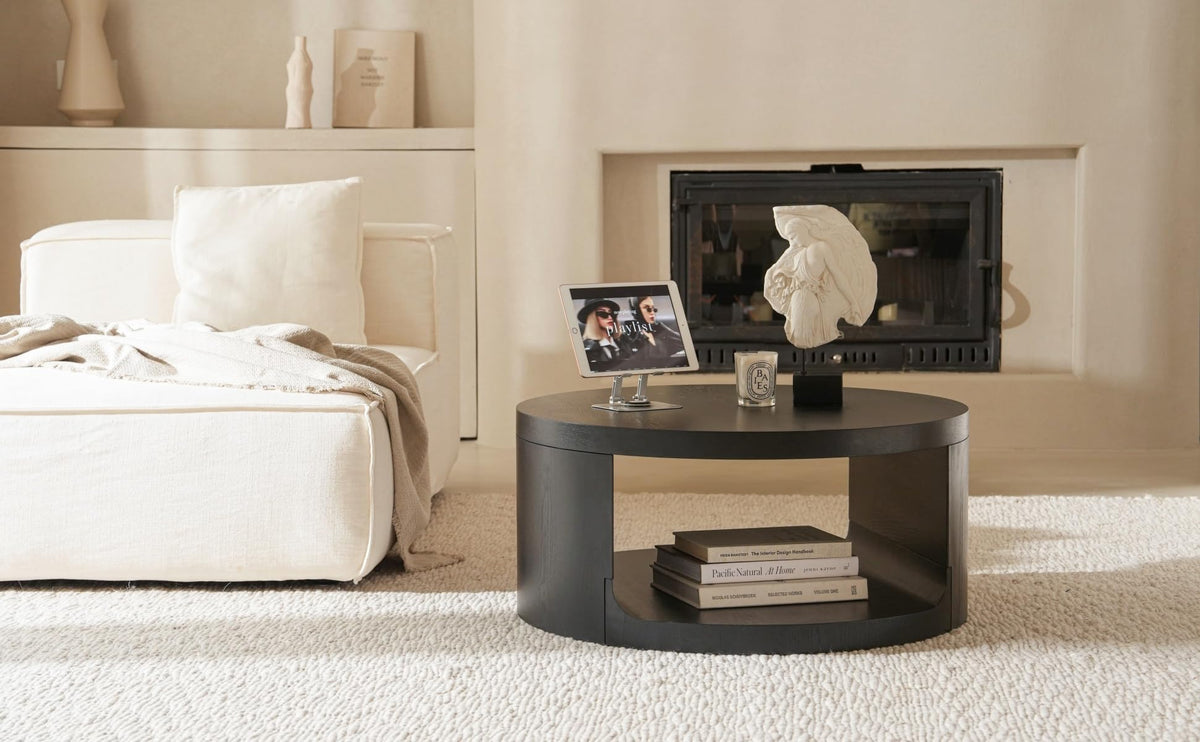 Black Round Coffee Table with Storage Q841