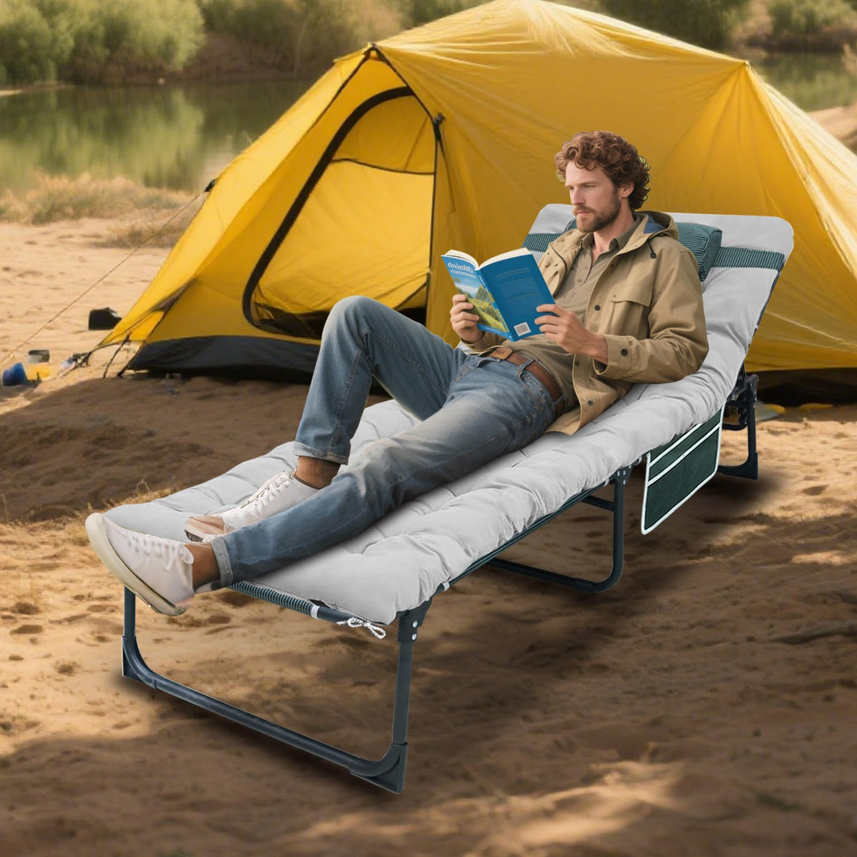 Folding Camping Cot with Mattress and Pillow Y74403