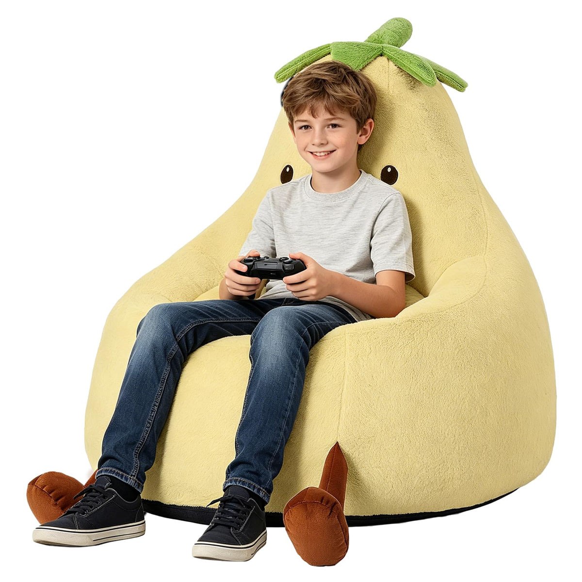 Yellow Faux Rabbit Fur Memory Foam Bean Bag Chair N480383