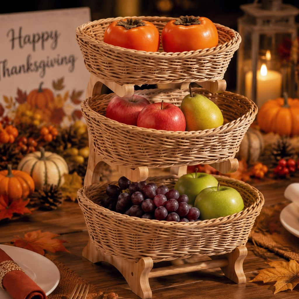 3 Tier Woven Fruit Basket Stand W69816