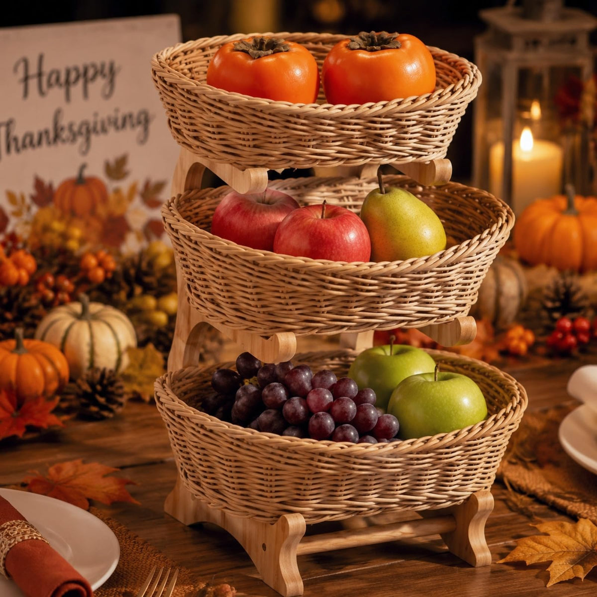 3 Tier Woven Fruit Basket Stand W69816