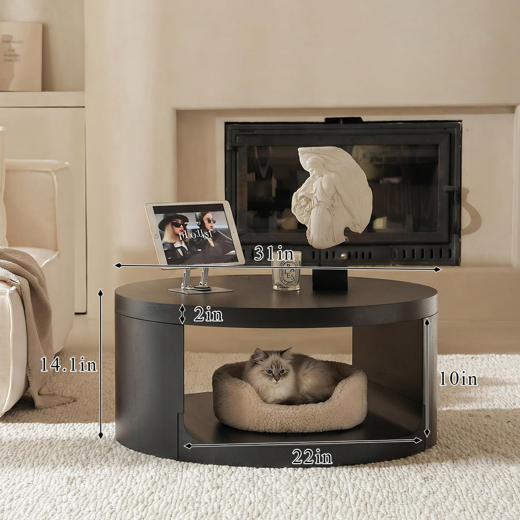Black Round Coffee Table with Storage Q841