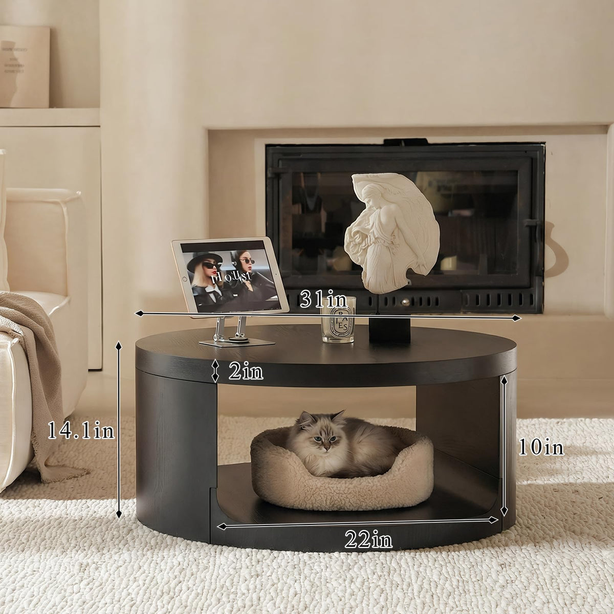Black Round Coffee Table with Storage Q841