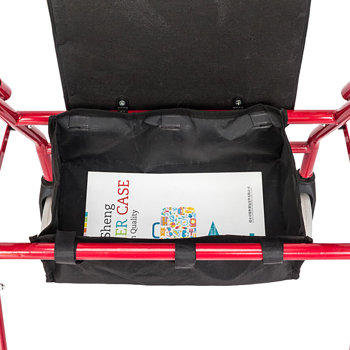 Heavy Duty Upright Rollator Walker with Padded Seat, Backrest, Height Adjustable Black & Red Y267651