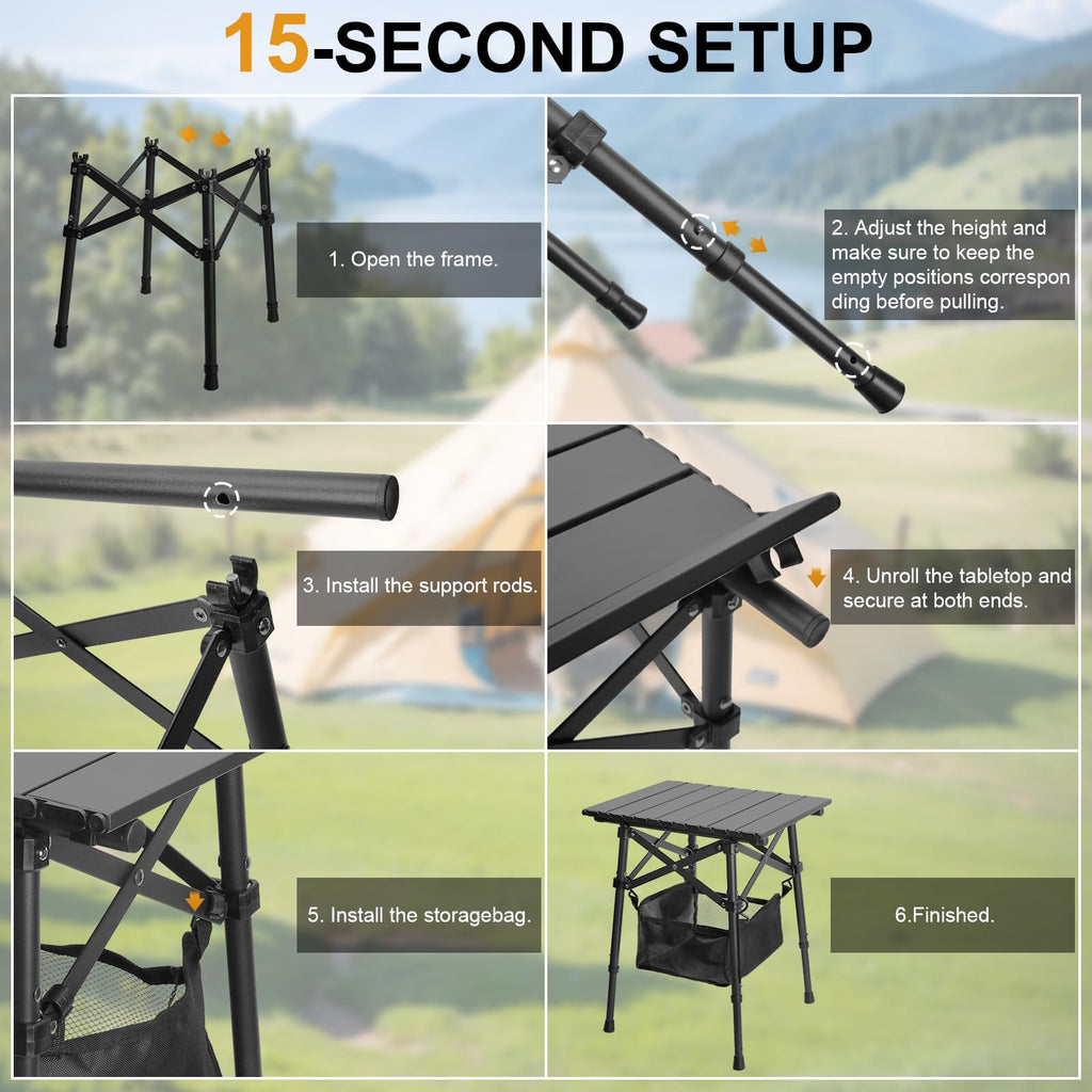 Folding Camping Side Table, Adjustable Height L356