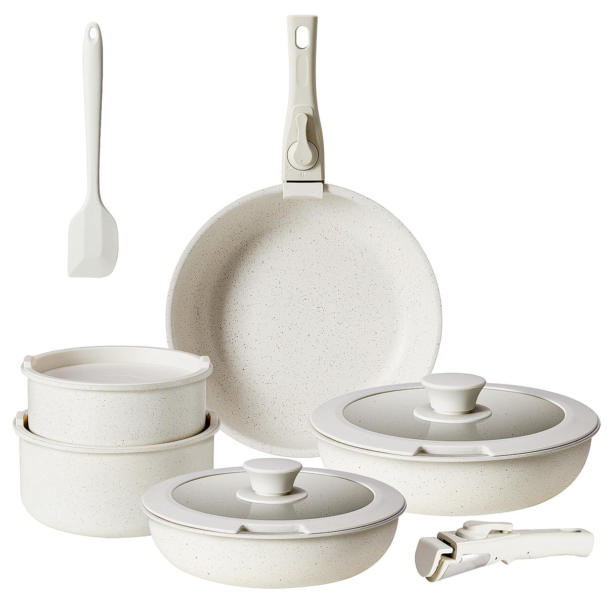 12 Pc Nonstick Milky White Cookware Set W190665