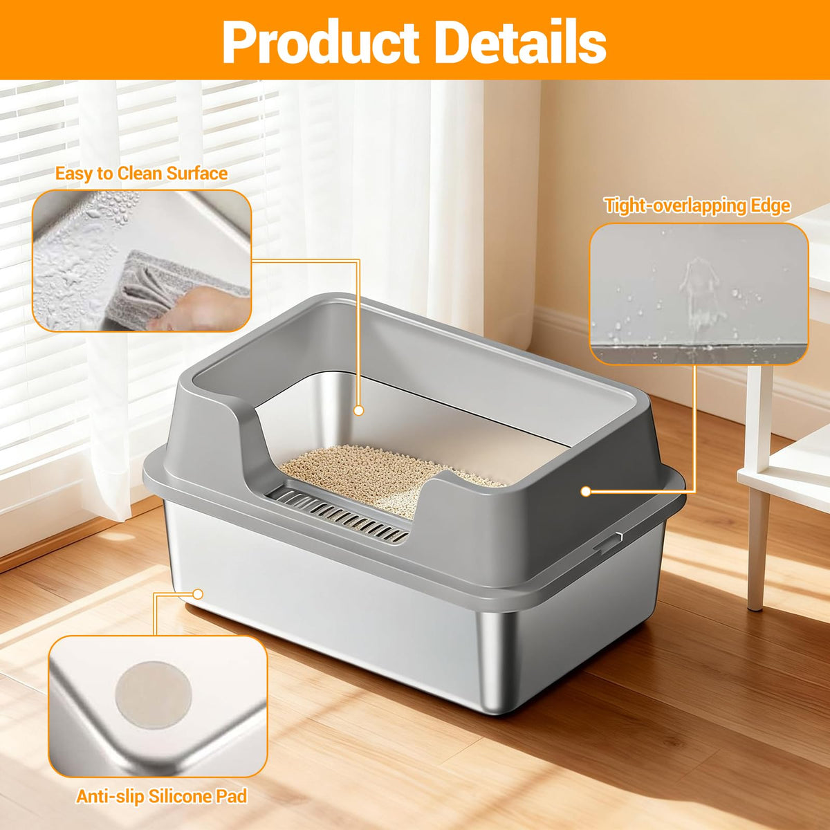 XL Stainless Steel Enclosed Cat Litter Box with Scoop A6697