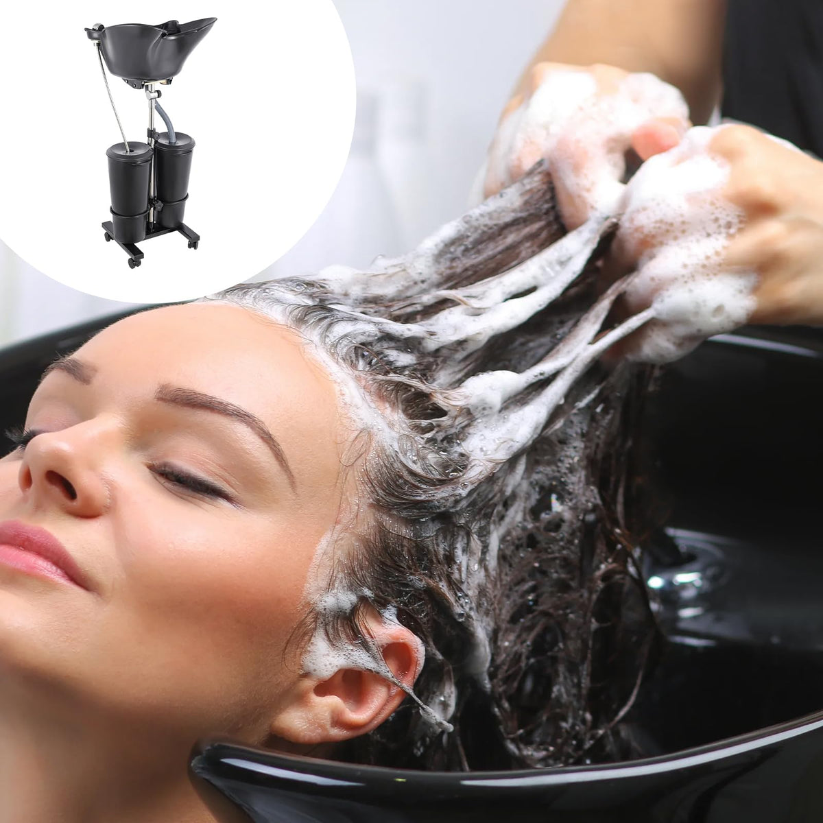 Portable Shampoo Bowl with Electric Pump, 2 Bucket Height Adjustable Z64600