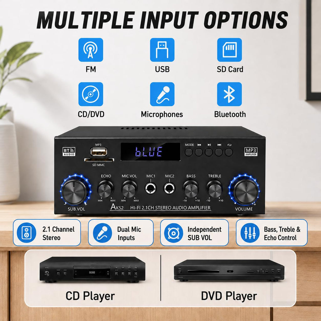 Bluetooth 5.0 2.1 Channel 400W Stereo Amplifier C5966