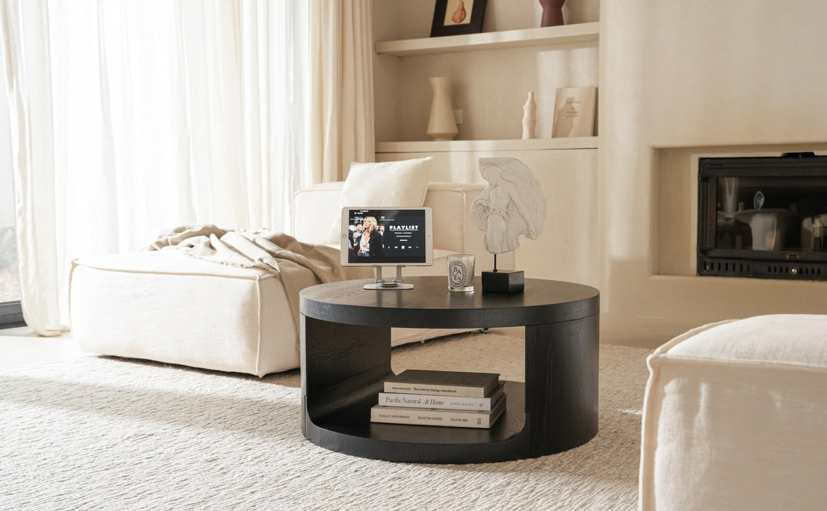 Black Round Coffee Table with Storage Q841