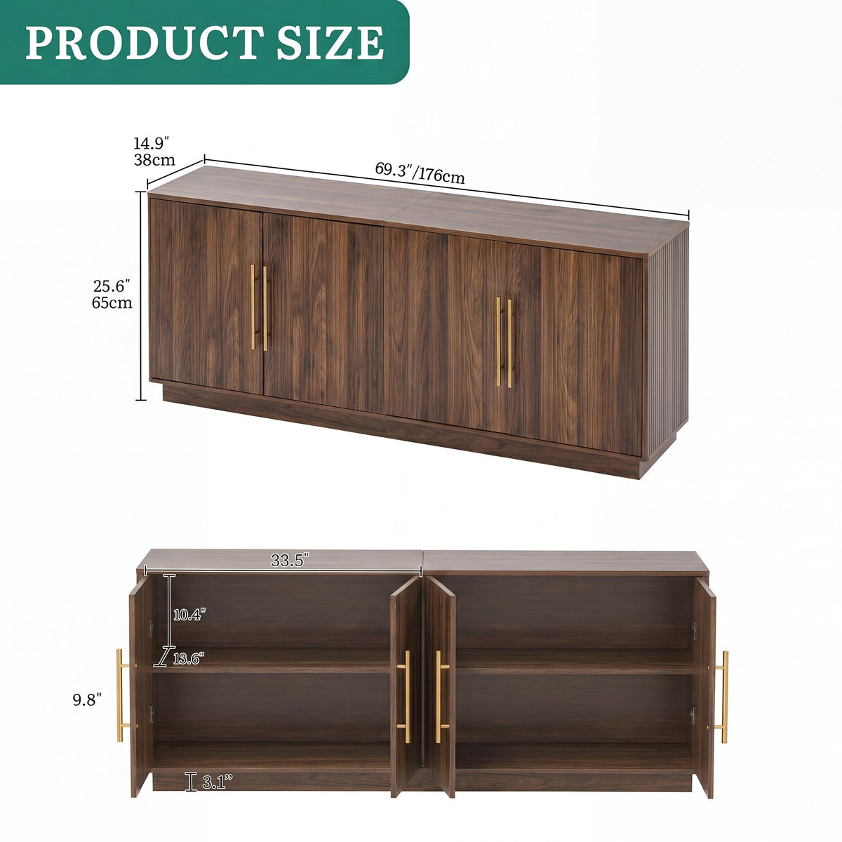 70" TV Stand with 4 Fluted Doors G85156