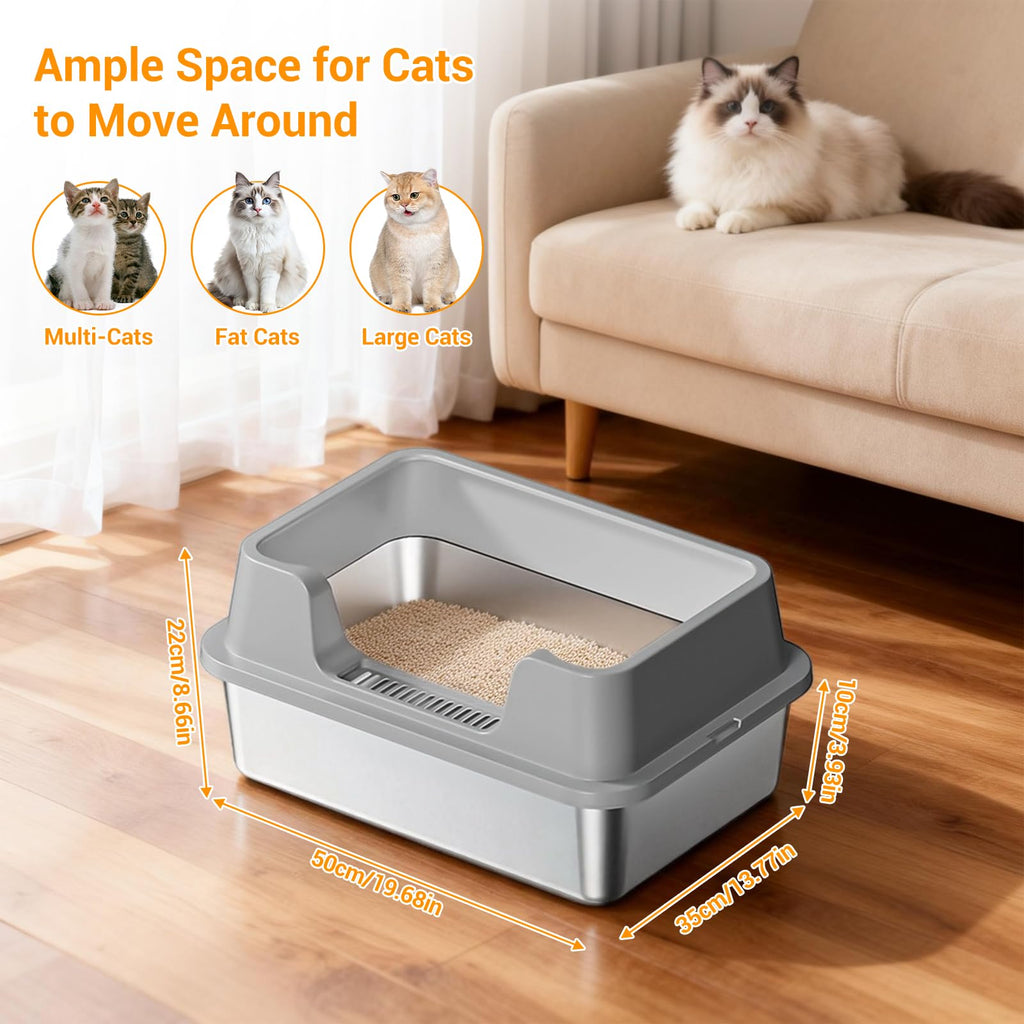XL Stainless Steel Enclosed Cat Litter Box with Scoop A6697