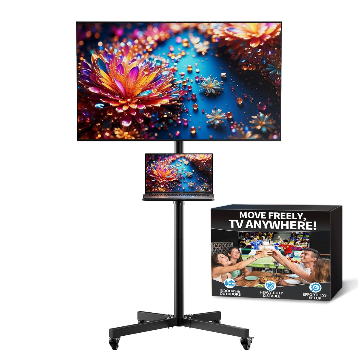 Rolling TV Stand for 14-55 Inch TV, Mobile TV Cart on Wheels, Max VESA 400x400mm, Holds 66 lbs E351