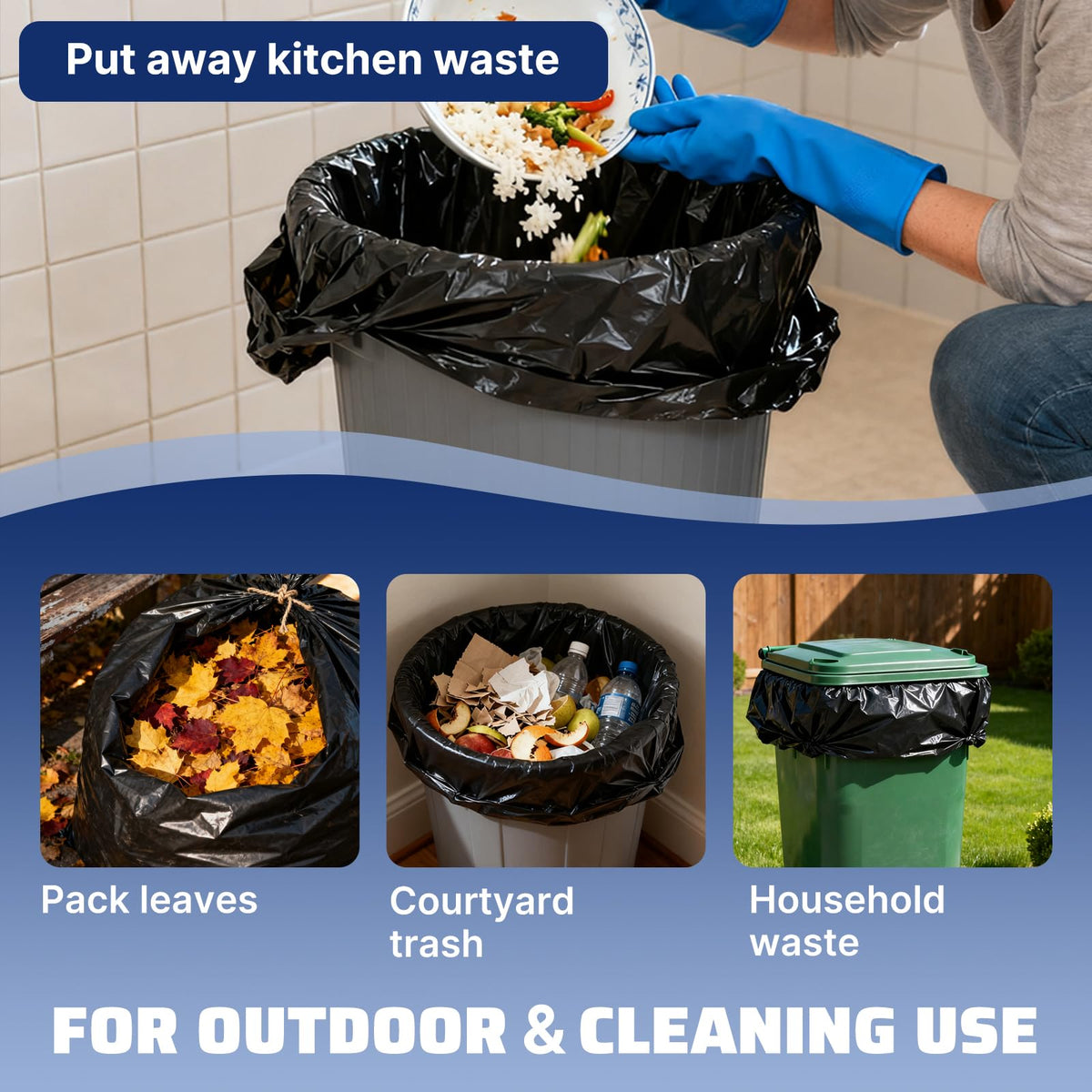 40-45 Gallon 100 Count 21 Micron HDPE Trash Bags P6335