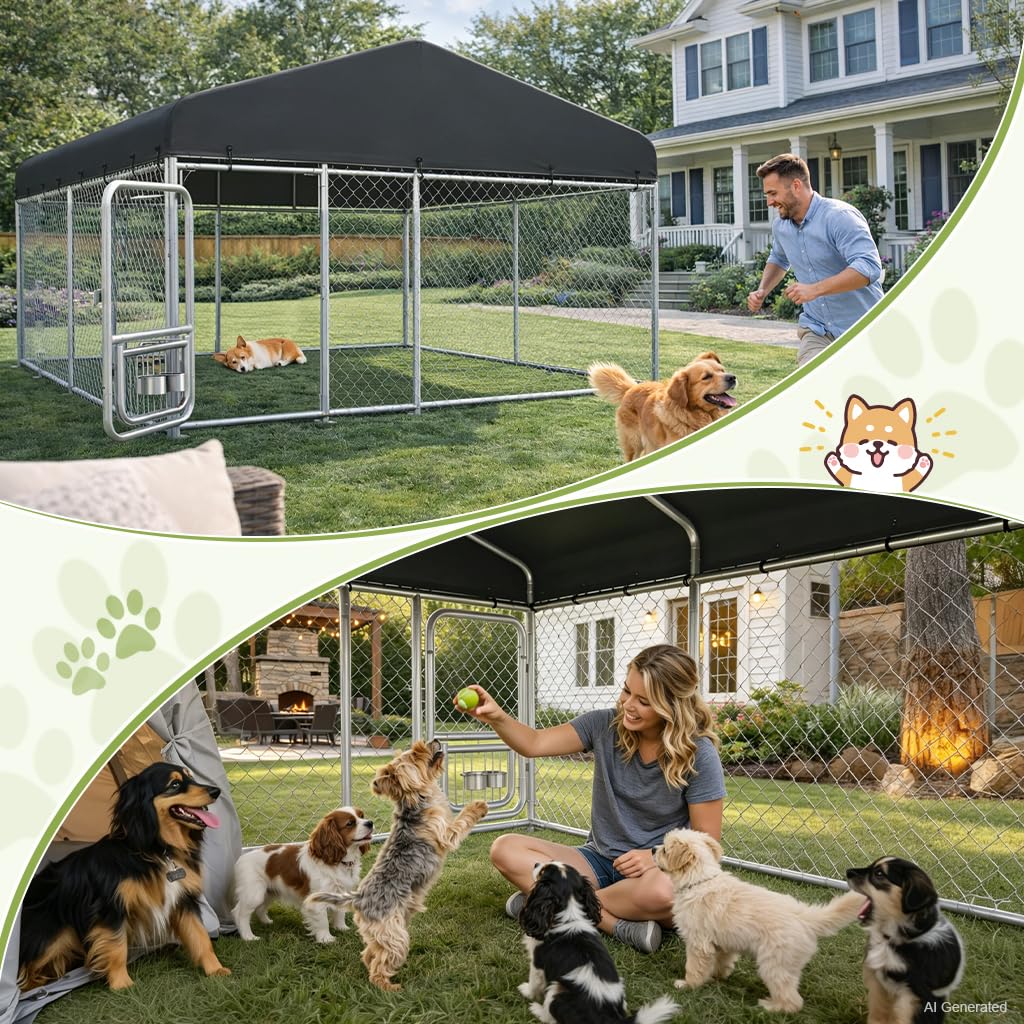 10x10FT Heavy Duty Outdoor Dog Kennel with Roof T1070