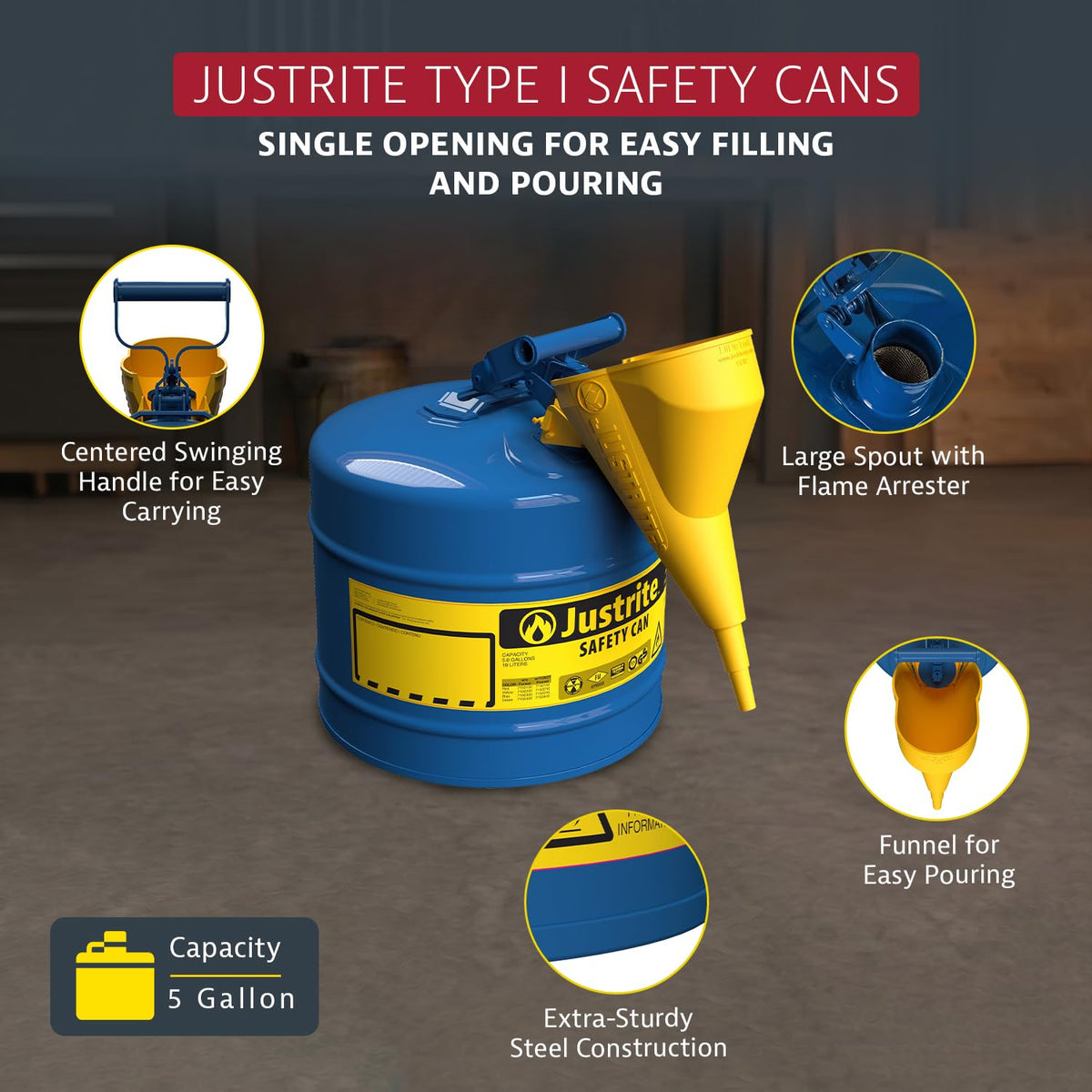Blue Galvanized Steel Kerosene Safety Can G6193