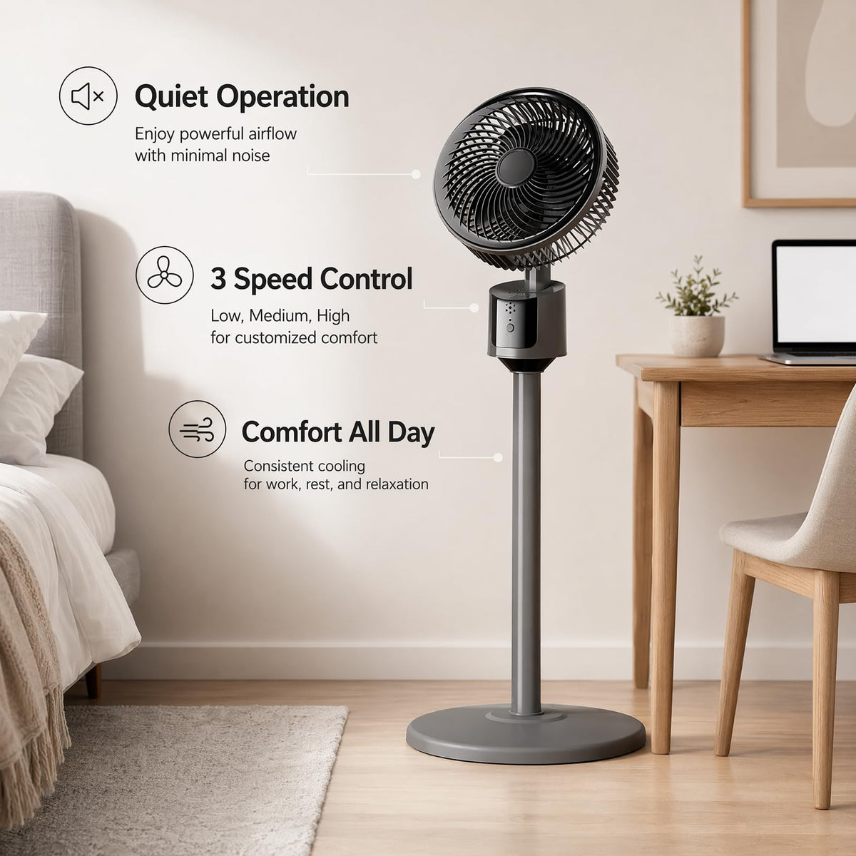 Lightweight Quiet Standing Fan (Grey) I872