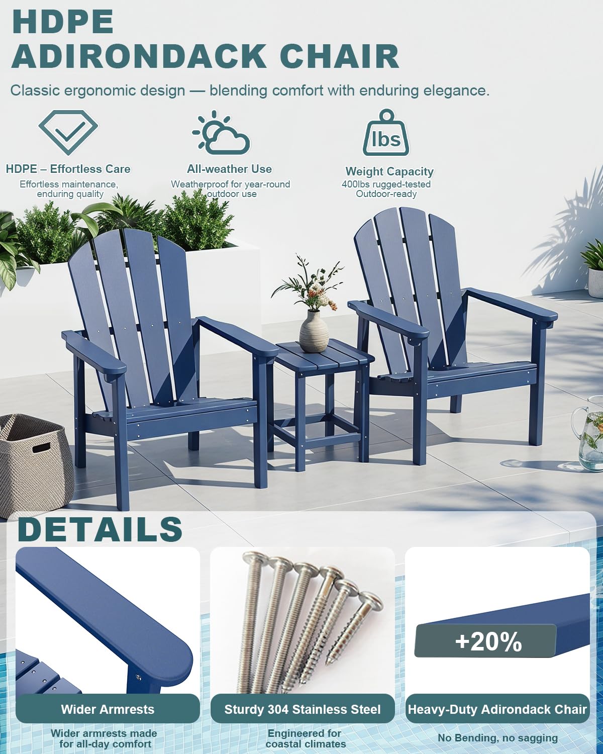 Navy Blue HDPE Adirondack Chair Set of 8 T307