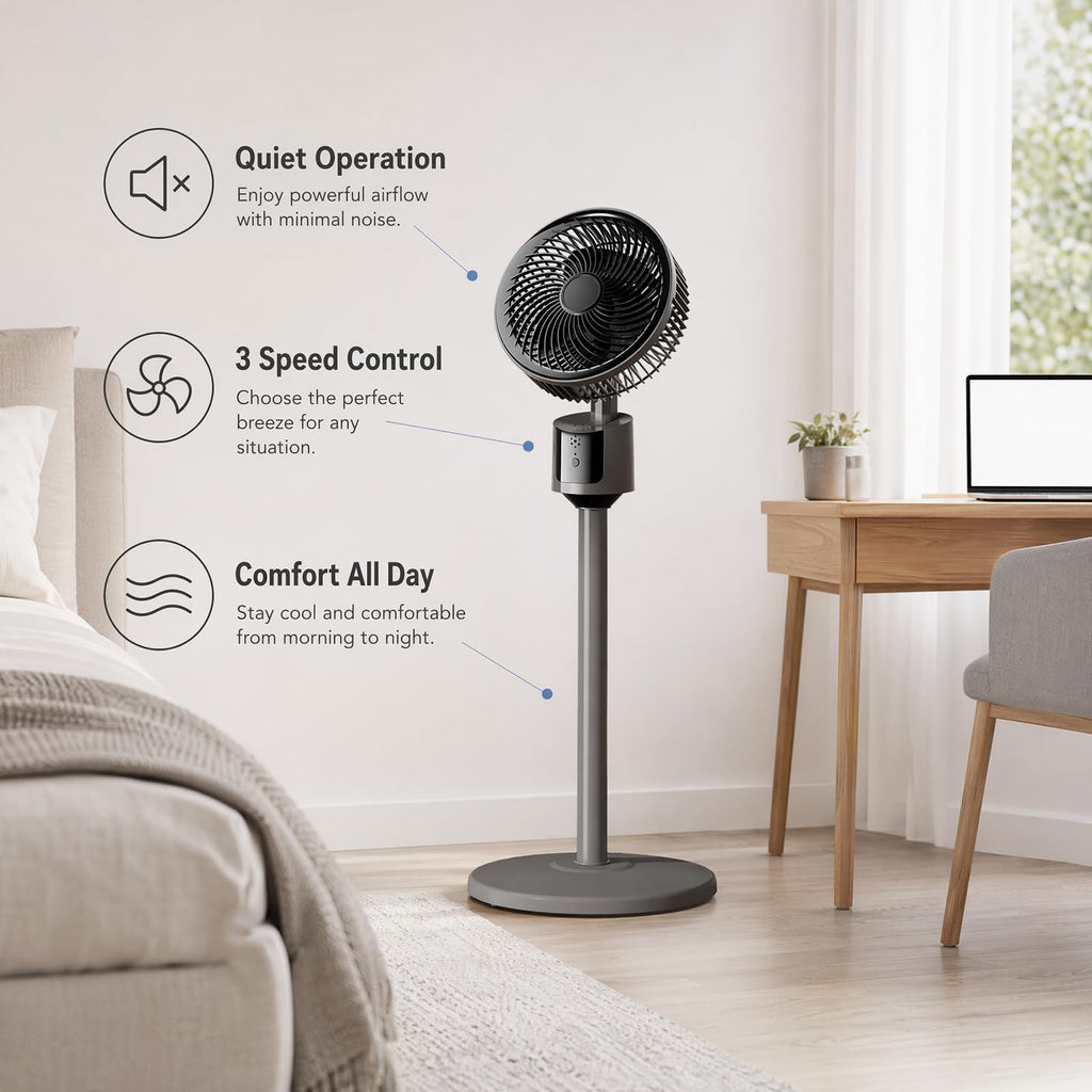 Lightweight Quiet Standing Fan (Grey) I872