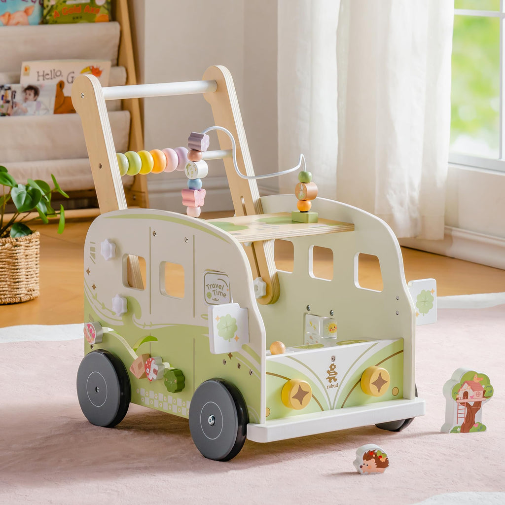 Wooden Adjustable Baby Push Walker with Anti-Slip Wheels N78383