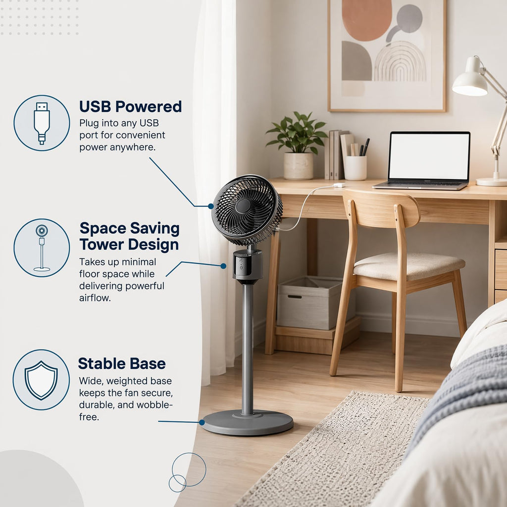 Lightweight Quiet Standing Fan (Grey) I872