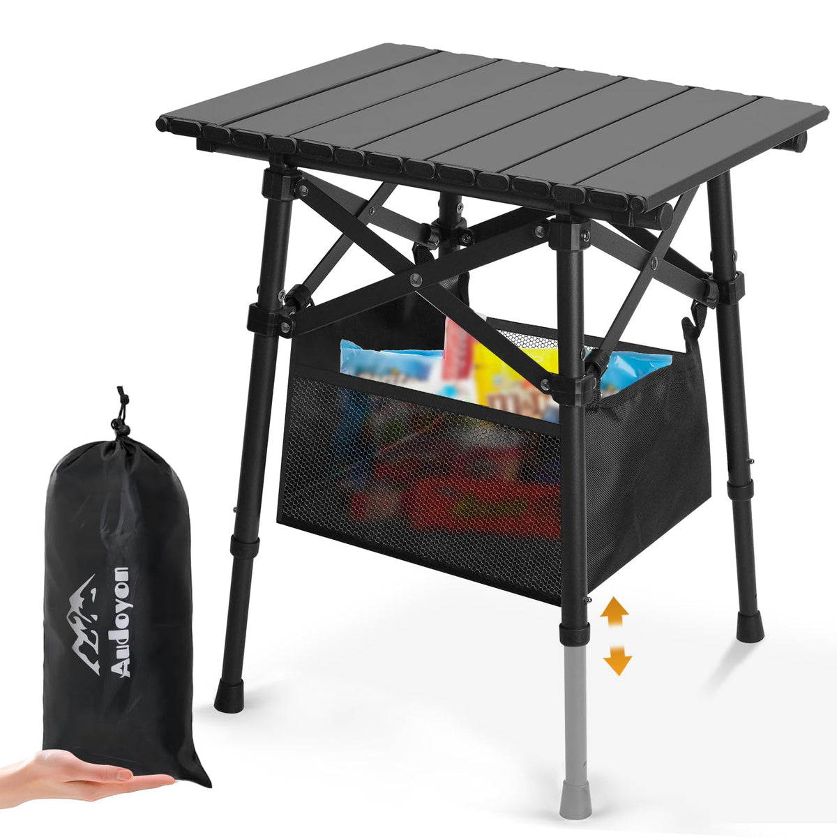 Folding Camping Side Table, Adjustable Height L356