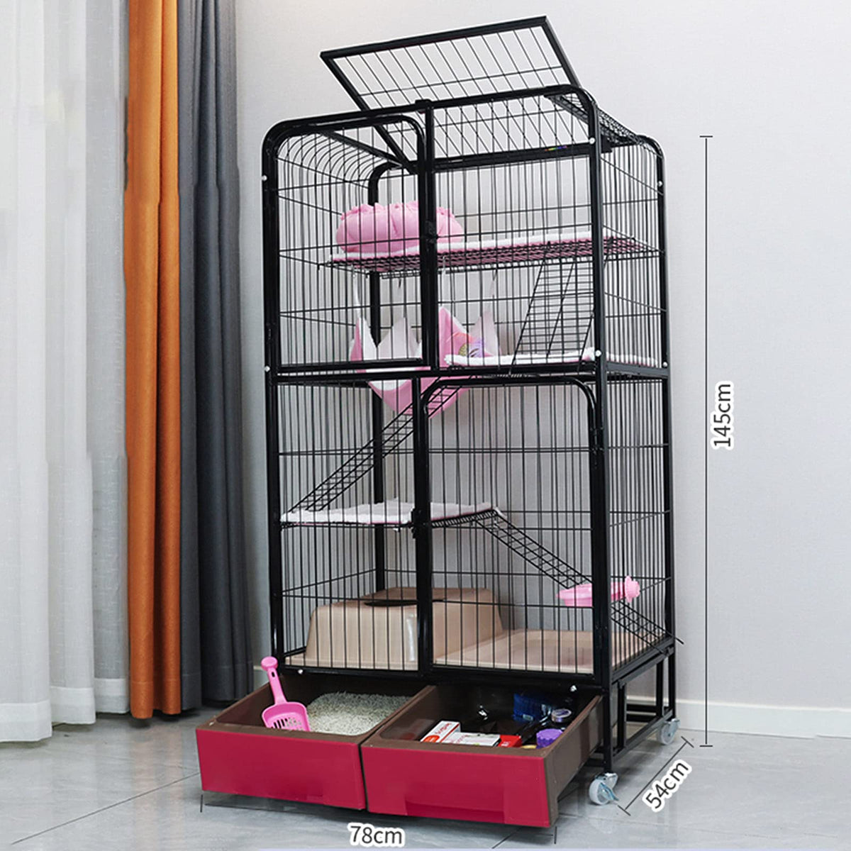 Black Four Layer Metal Cat Cage Dog Crate V73980